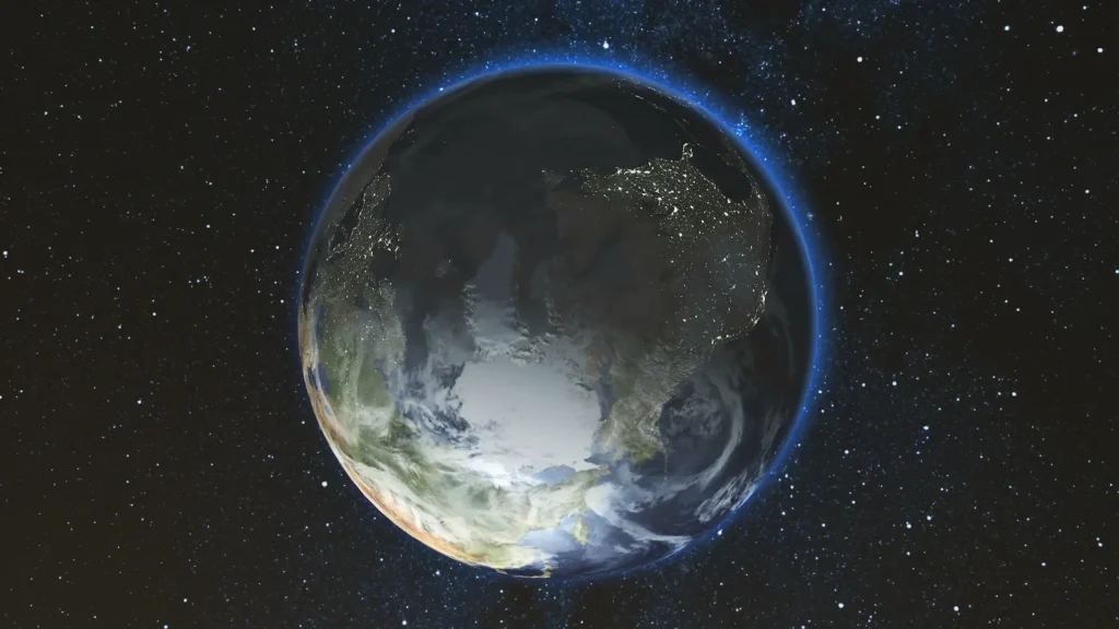 Ilustración realista del planeta Tierra con fondo estrellado